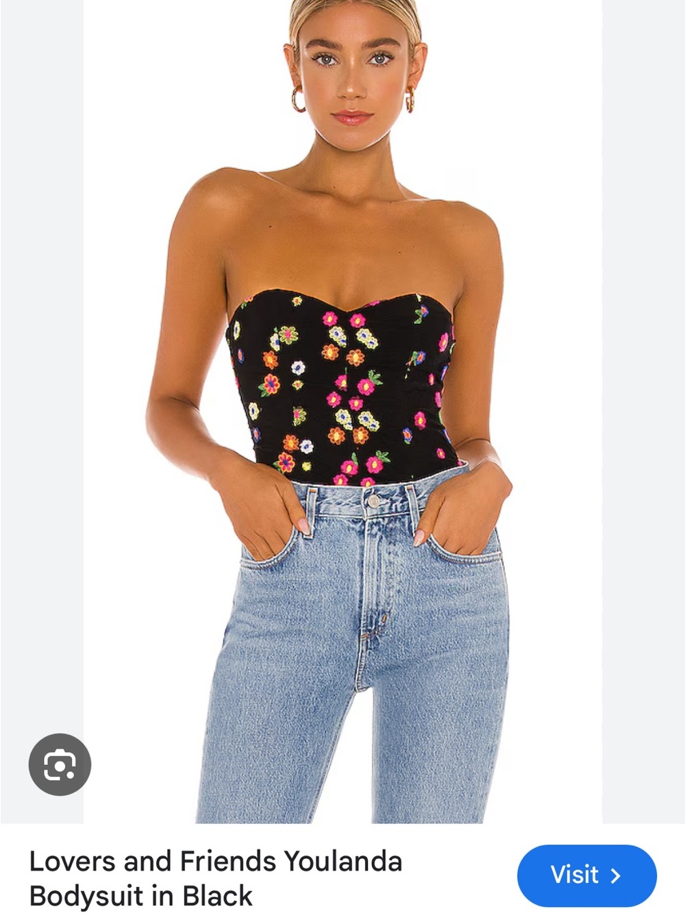 Lovers + Friends Black Floral Strapless Sweetheart Bodysuit